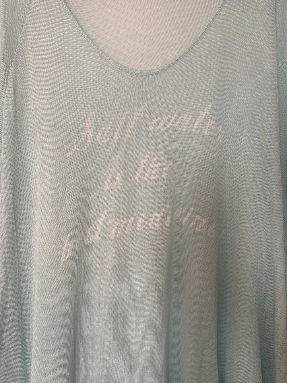 Wildfox Light Aqua Beach Coverup Top with Script Graphic